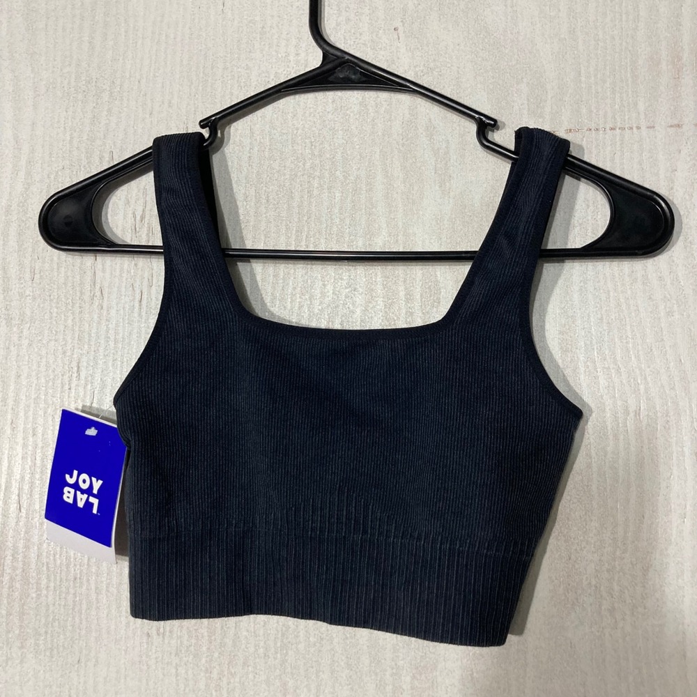 JoyLab Ribbed Seamless Crop Top Womens Small Black NEW Square Neck Athleisure